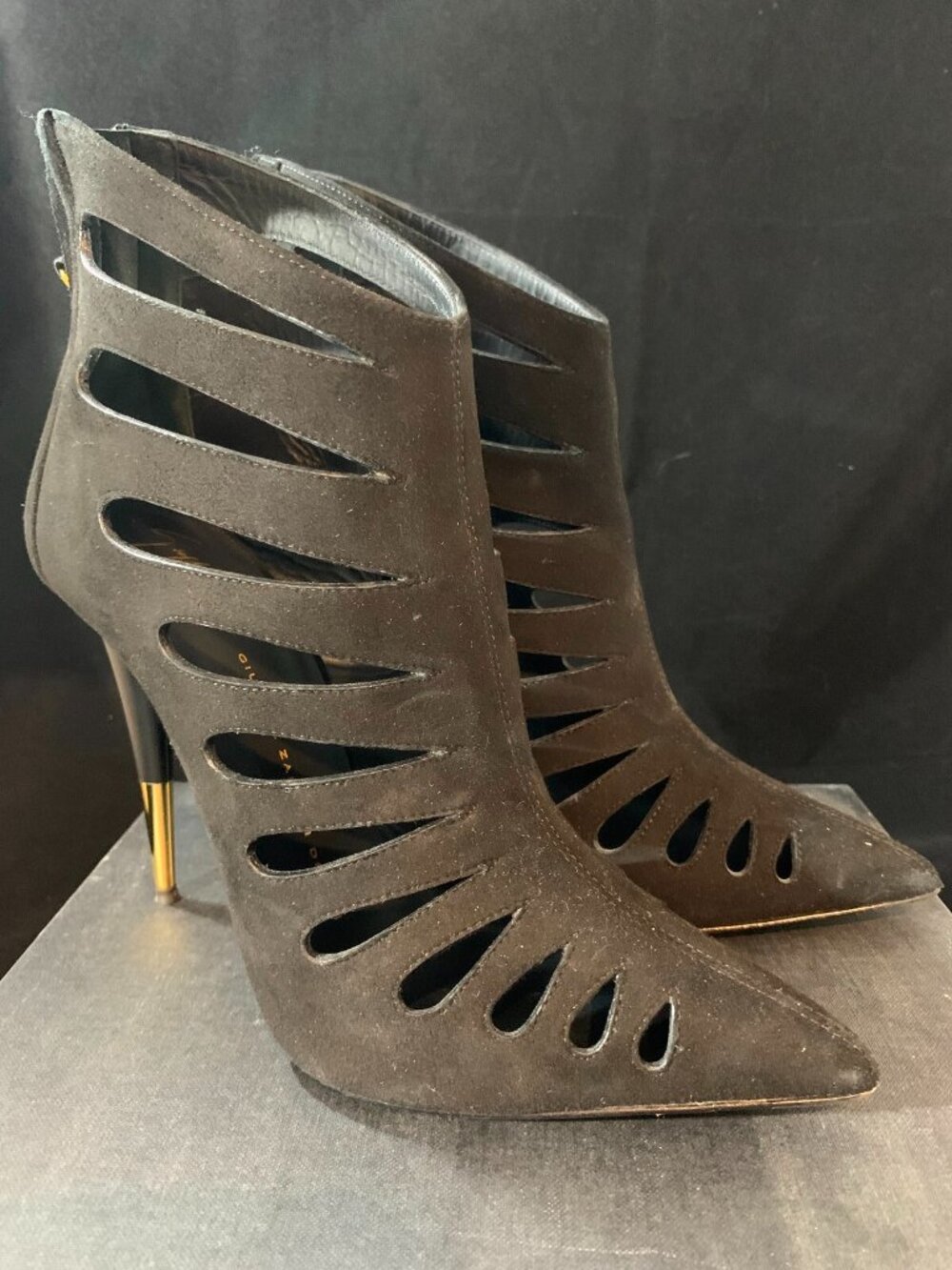 Giuseppe Zanotte Ester 110 Comocio Nero (Black) Suede Caged Booties